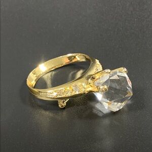 Elegant Large Gold Ring Brooch with Crystal Accent
